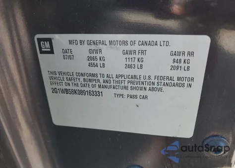 2008 Chevrolet Impala Ls z USA, uszkodzony, nr VIN 2G1WB58K089163331